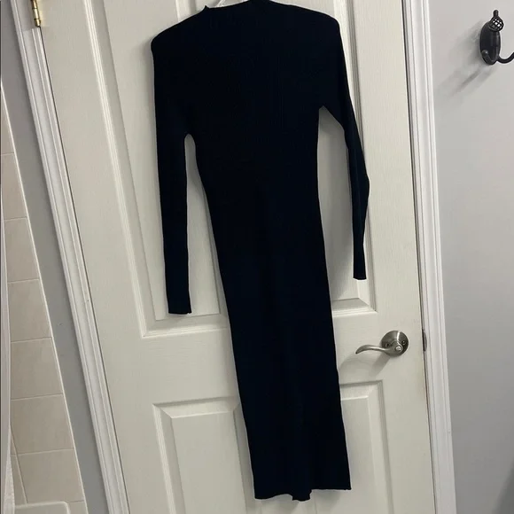 Wilfred Classic Black Knit Long Sleeve Dress Mock Neck High Thigh Slit Sz M - Picture 9 of 15
